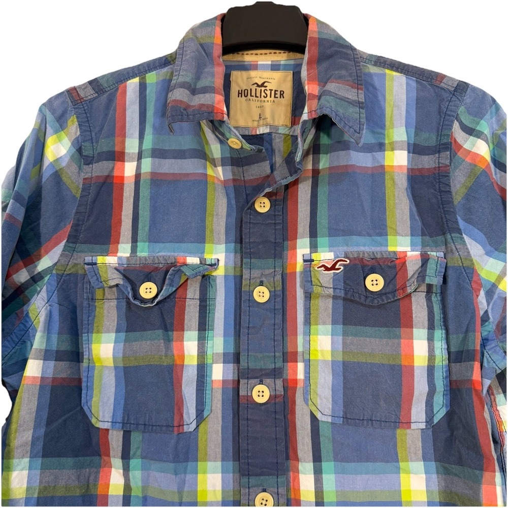 Hollister Men's Medium Long Sleeve Cotton Fun Multicolor Plaid Shirt Preppy